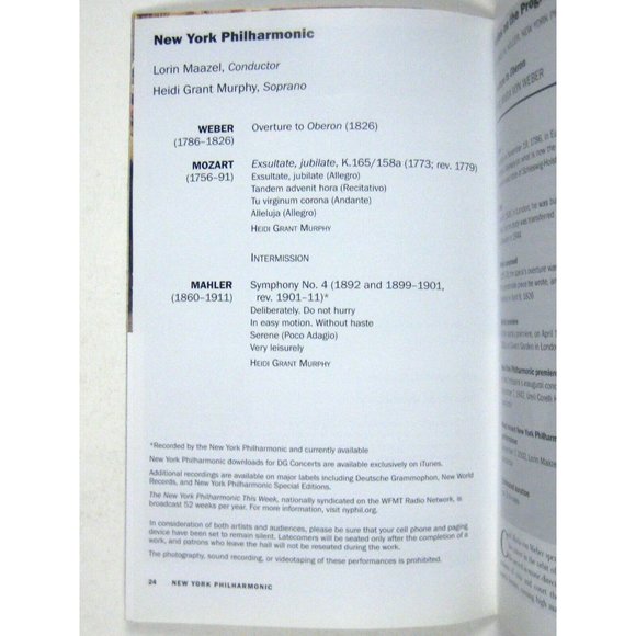 New York City Philharmonic Playbill September 2006 Ticket Maazel Heidi Murphy - Picture 8 of 11